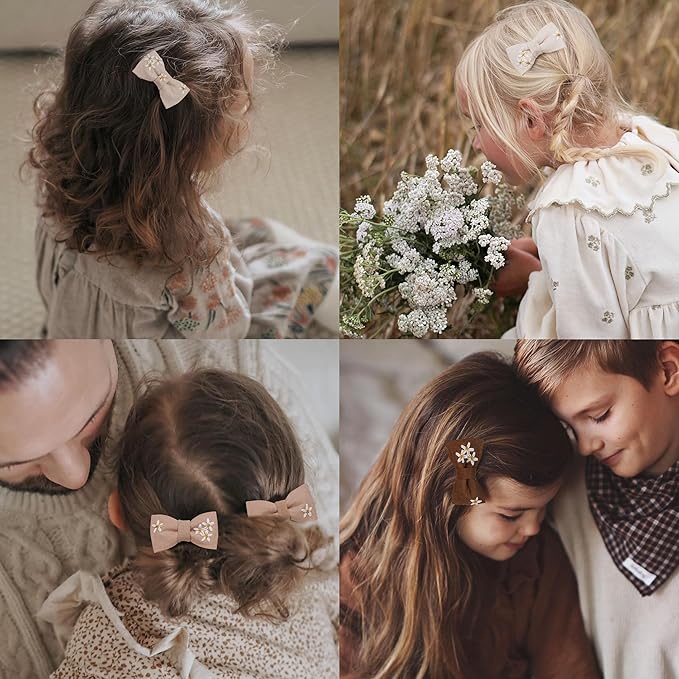 Baby Girl Hair Clips With Bow Holder 18 PCS Daisy Embroidered Hair Bow Handmdade Flower Bouquet,Fully Lined Alligator Clips,Hair Accessories for School Age Girls Toddler Kids by FANCY CLOUDS