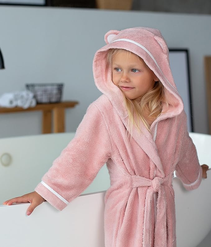 Premium Soft Toddler Bathrobe - Rayon from Bamboo Toddler Robe with Hood - Kids Boys & Girls Robe
