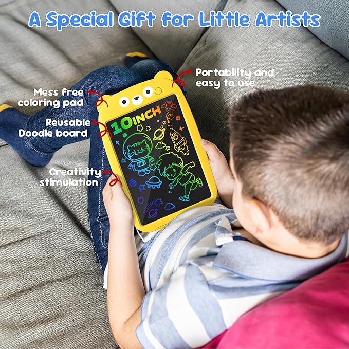 Henry & Colin Bear Themed LCD Writing Tablet for Kids – Reusable, Travel-Friendly Drawing Pad for Boys & Girls Ages 3 & Up. Ideal for Writing, Drawing, Creativity, Fun, Learning & Education (Yellow)