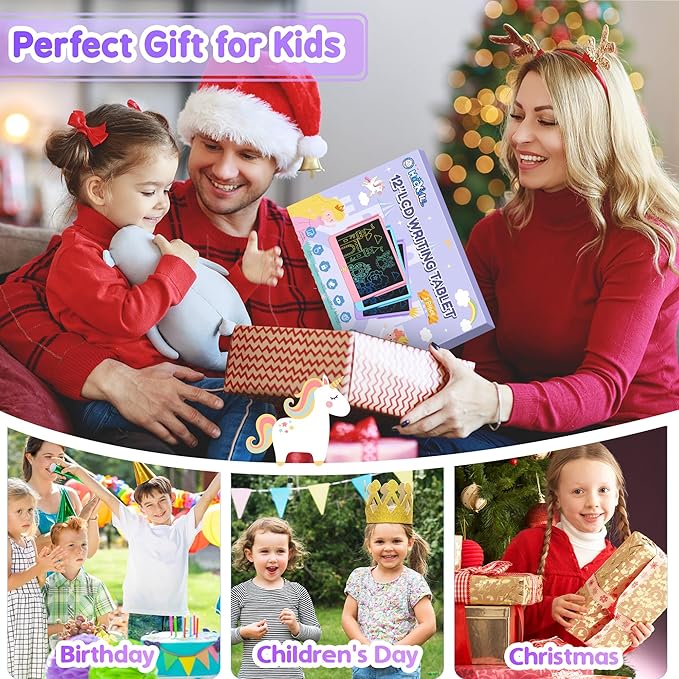 Hockvill LCD Writing Tablet for Kids 12 Inch, Kids Learning Toys Drawing Pad for Girls Boys, Unicorn Doodle Board for Toddlers 3 4 5 6 7 8 Year Old Travel Essentials Valentines Gifts for Kids