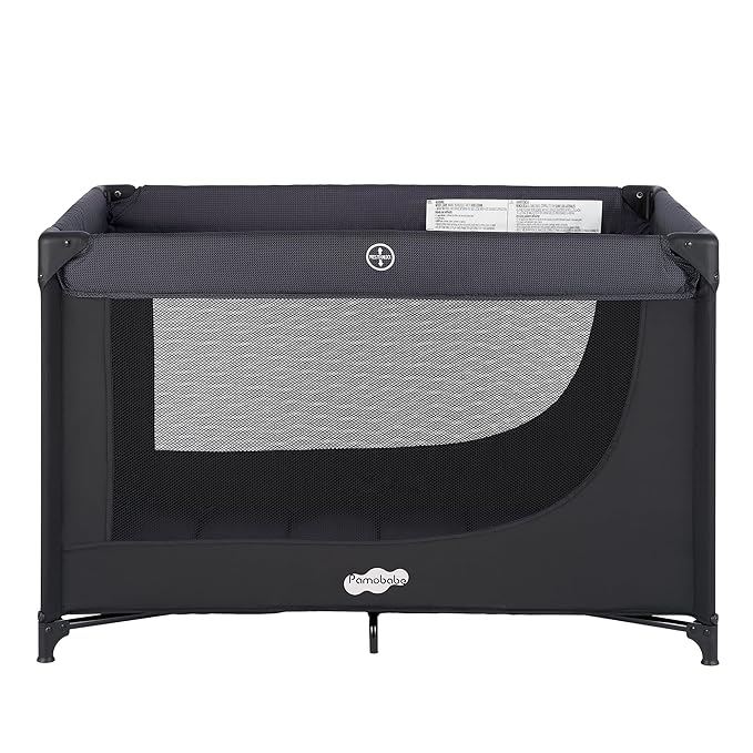 Pamo Babe Compact Pack and Play - Portable Crib for Baby, Lightweight Foldable Travel Playard with Mattress Pad & Carry Bag, Safe Breathable Travel Bed for Home, Trips & Family Visits, Black