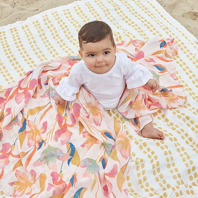 aden + anais Silky Soft Swaddle Blanket | 100% Bamboo Viscose Muslin Blankets for Girls & Boys | Baby Receiving Swaddles | Ideal Newborn & Infant Swaddling Set | 3 Pack, Marine Gardens