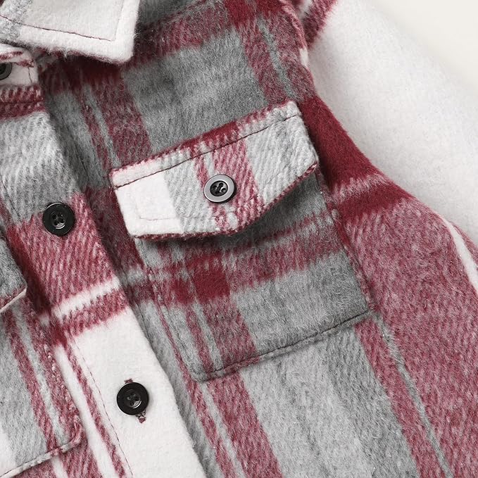 YOUNGER STAR Toddler Kids Boys Girls Flannel Hooded Plaid Shirt Button Baby Red Clothes