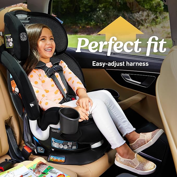 Graco Turn2Me 3-in-1 Rotating Convertible Car Seat, Lilac Mod, Rear-Facing Rotation, Forward-Facing Mode, Highback Booster Up to 100 lbs, Adjustable Headrest & Harness, Steel Reinforced Frame