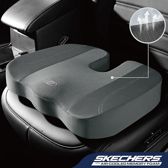 Skechers Seat Cushion, Air Cooled Memory Foam Cushion for Office Chair,Ergonomic Office Desk Accessories for Tailbone Pain Relief,Chair Cushions for Long Sitting Office Workers,Car Drivers,Gray
