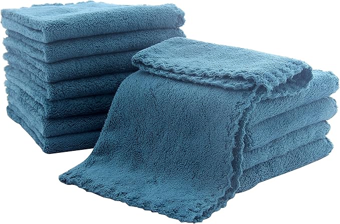 12 Pack Baby Washcloths - Extra Absorbent and Soft Wash Clothes for Newborns, Infants and Toddlers - Suitable for Baby Skin and New Born - Microfiber Coral Fleece 12x12 Inches, Ocean Aquamarine