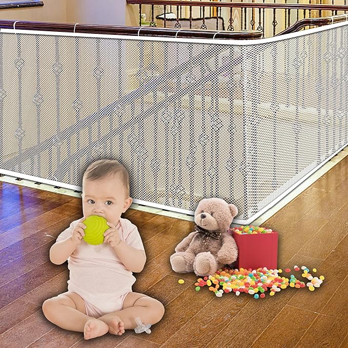 Stairway Net - Baby Safety Rail – Balcony Railing Guard -10ft L x 2.6ft H Banister Proofing Stair for Child, Small pet,Toy- Indoor & Outdoor(White)