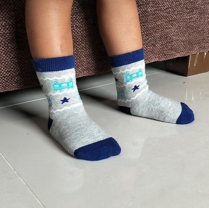 RATIVE Non Skid Anti Slip Crew Socks With Grips for Baby Infant Toddlers Kids Boys