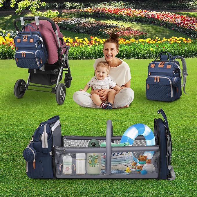 Baby Diaper Bags with Changing Station Multifunctional Waterproof Diaper Bag Backpack Travel Baby Bag with Changing Pad, Pacifier Case,Baby Essentials(Blue)