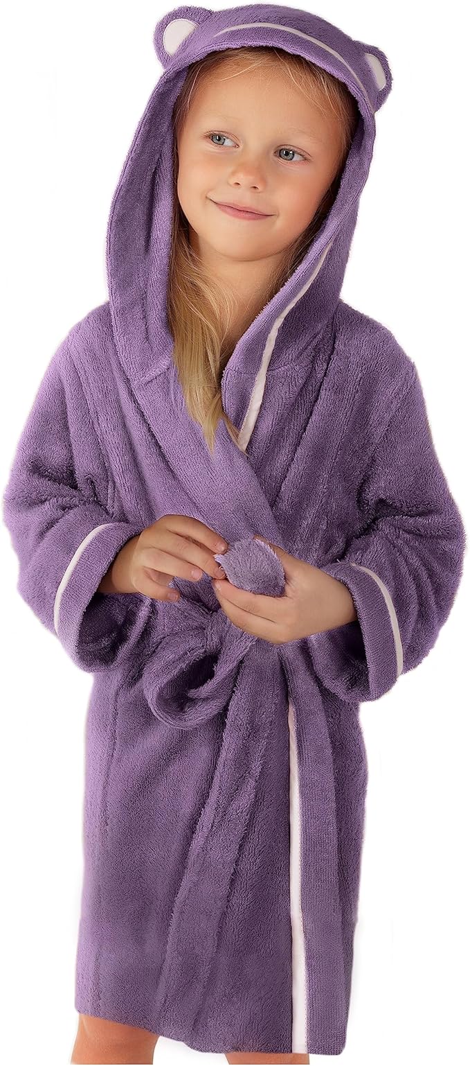 Premium Soft Toddler Bathrobe - Rayon from Bamboo Toddler Robe with Hood - Kids Boys & Girls Robe