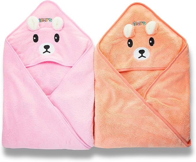 Ioly's Hooded Baby Bath Towels for Newborn Essentials 41" Set of 2 Towels with Hood for Kids Babies Toddler Infant (Large) Baby Towel Cosas para Bebes recien nacidos Bath Items (Pink and Orange)
