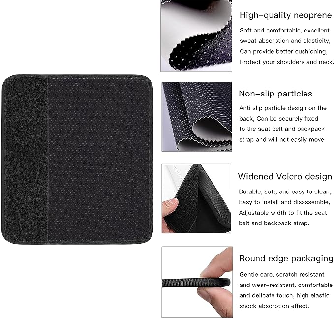 Car Seat Belt Pad Cover, 2-Pack Soft Car Safety Seat Belt Strap Shoulder Pad for Adults and Children, Suitable for Car Seat Belt, Backpack, Shoulder Bag(Black)