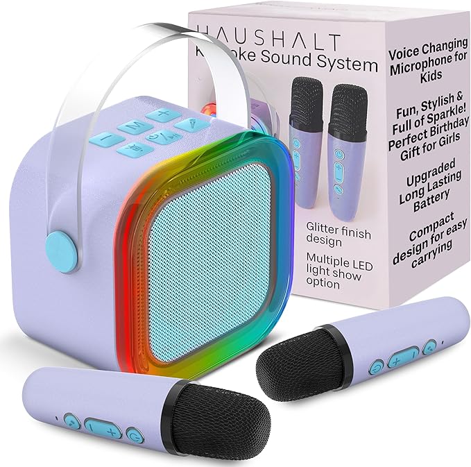 Mini Karaoke Machine for Adults Kids Teen with 2 Wireless Microphones, Birthday Gift Girls 8-12, Toys for Ages 5-7, Small Portable Bluetooth Speaker, Mini Microphone, Teens Car Singing Mic