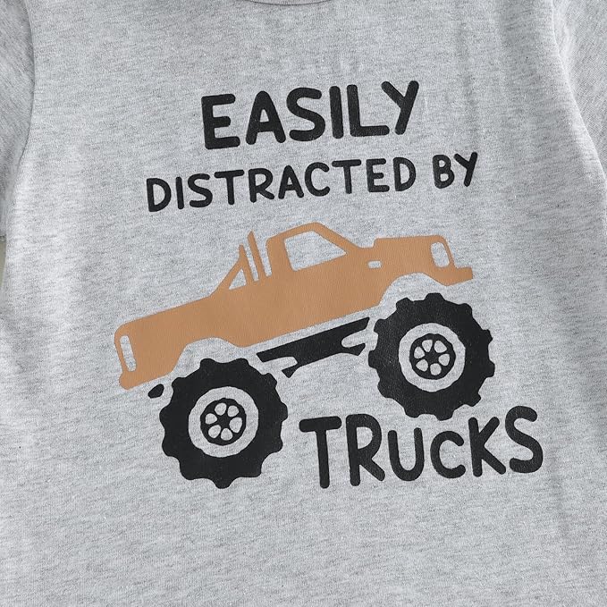 Toddler Baby Boy Clothes Summer Short Sleeve Trucks Tractors Print T-Shirt Tops Solid Color Shorts Set Casual Outfit
