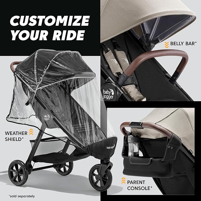 Baby Jogger City Mini GT3 All Terrain Stroller with Forever Air Rubber Tires and All Wheel Suspension with Magnetic Buckle and No-Rethread Harness, Height-Adjustable Handlebar, and Foot Brake