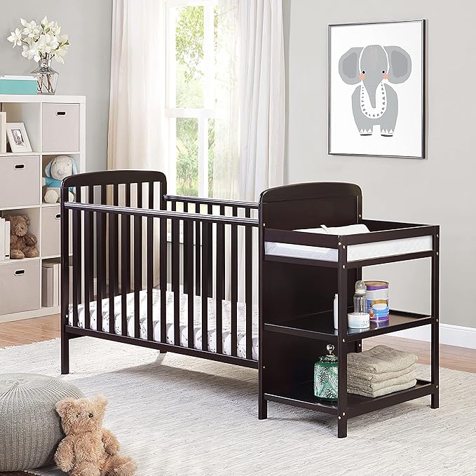 Suite Bebe Ramsey 3-in-1 Convertible Crib and Changing Table with Toddler Guard Rail Bundle, Expresso
