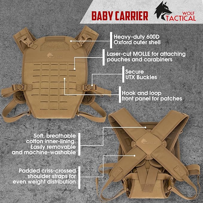 Wolf Tactical Baby and Toddler Carrier - Military Style Dad Carrier for Infants, Adjustable Straps