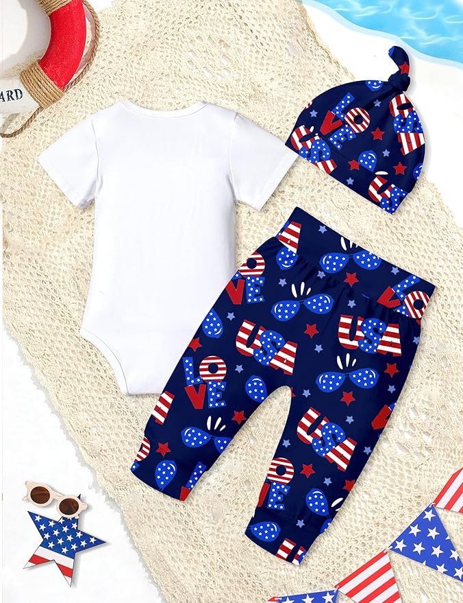 Fommy Newborn Baby Boy Clothes New to The Crew Letter Print Romper+ Pants+Hat 3PCS Outfit