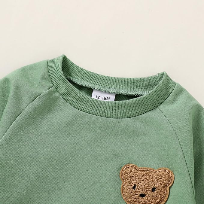 Fall Outfit for Toddler Boy Girl Long Sleeve Bear Sweatshirt Pant Sets Winter Pullover Clothes