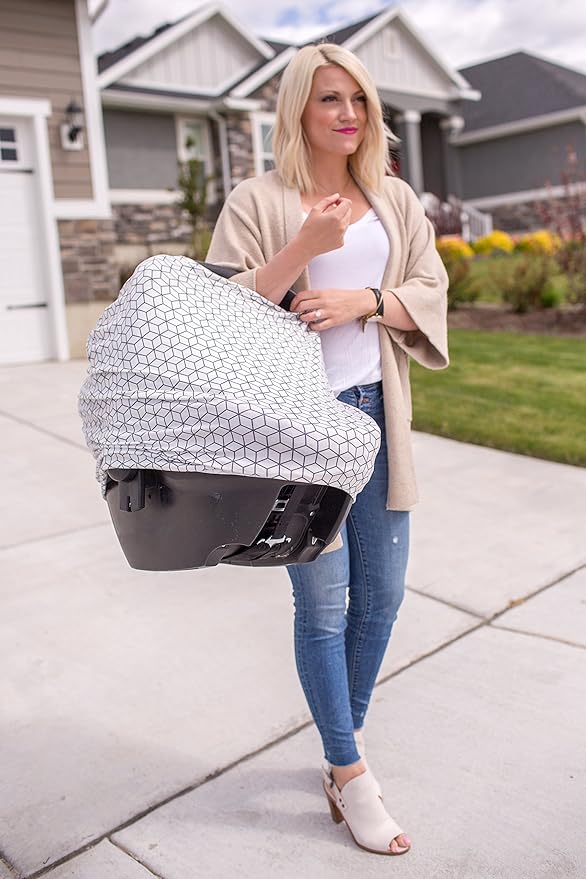 Baby Car Seat Cover Canopy and Nursing Cover Multi-Use Stretchy 5 in 1 Gift Onyx by Copper Pearl