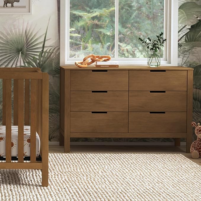 Carter's by Davinci Colby 6-Drawer Baby Dresser - GREENGUARD Gold Certified, Wooden Double Chest of Drawers for Kids - Versatile Storage Dresser for Bedroom, Nursery, Living Room, Hallway - Walnut