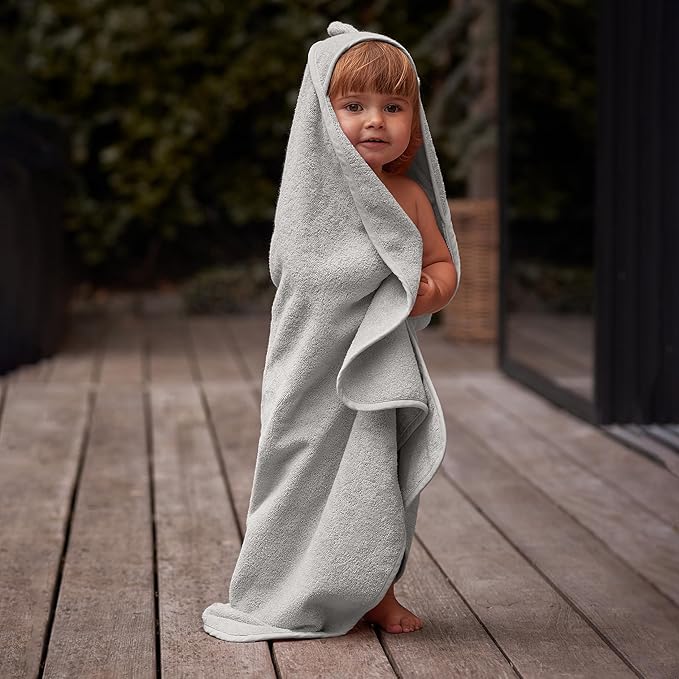 Baby Hooded Towel – Organic Cotton Baby Bath Towels – Baby Towels, Baby Bath Towels for Baby Boy, Baby Girl, 32" x 32" Super-Soft and Absorbent Baby Towels for Newborn (Rabbit - Pearl Grey)