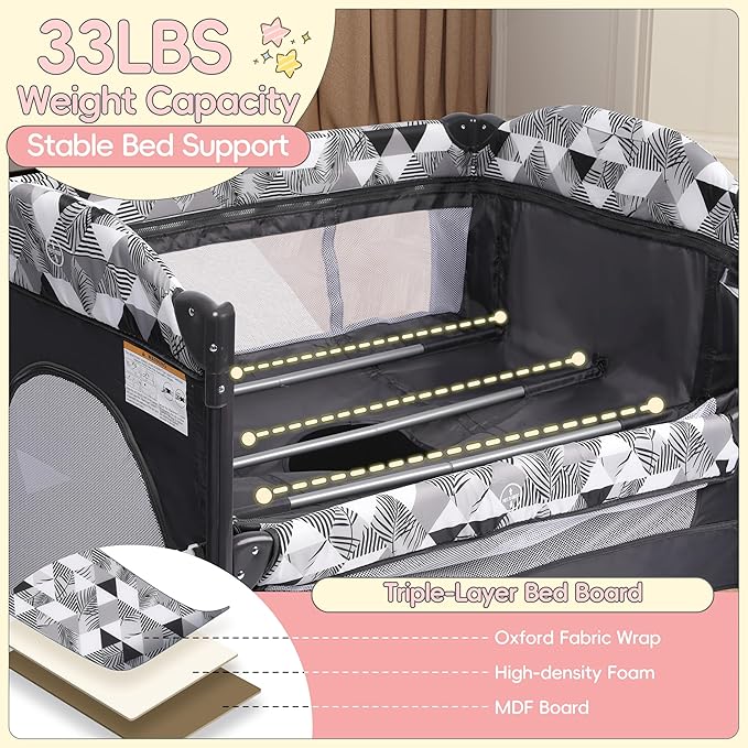 Xilingol 5-in-1 Baby Bassinet Bedside Sleeper, Portable Pack and Play with Changing Table, Baby Crib with Carry Bag, Cosleeper Bassinet Attach to Bed for Newborn to Toddlers