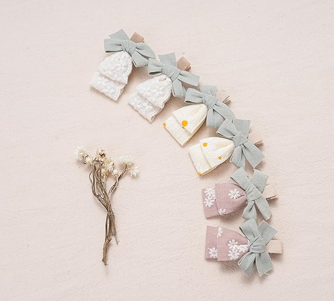 Baby Girl Hair Clips With Bow Holder 18 PCS Daisy Embroidered Hair Bow Handmdade Flower Bouquet,Fully Lined Alligator Clips,Hair Accessories for School Age Girls Toddler Kids by FANCY CLOUDS
