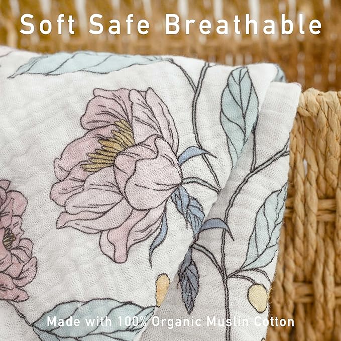Muslin Swaddle Blankets for Newborn, 3 Pack Breathable Soft Receiving Blanket, Large 38 x 40 inches Swaddle Wrap Burping Clothes, Essentials Infant Shower Items, Toddler Gift (Cute Flower)