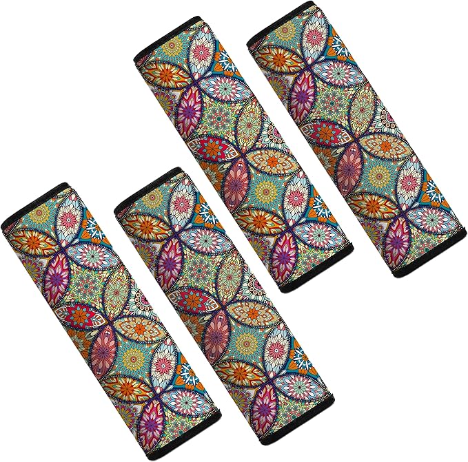 Car Seat Belt Pad Cover, 4-Pack Soft Car Safety Seat Belt Strap Shoulder Pad for Adults and Children, Suitable for Car Seat Belt, Backpack, Shoulder Bag(Pretty Mandala)