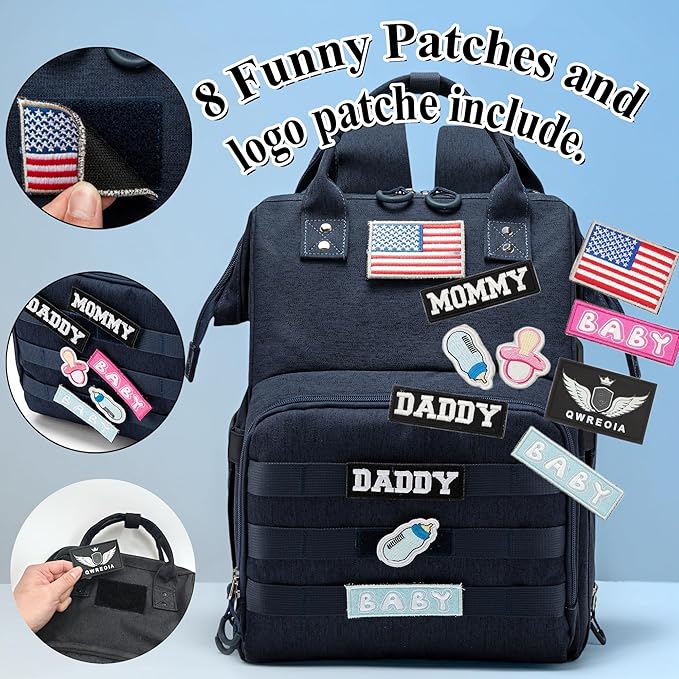 Diaper Bag Backpack for Dad and Mom with USB Charging Port Stroller Straps and Insulated Pocket,army military Travel Nappy Backpack for Daddy/Mommy (Navy)