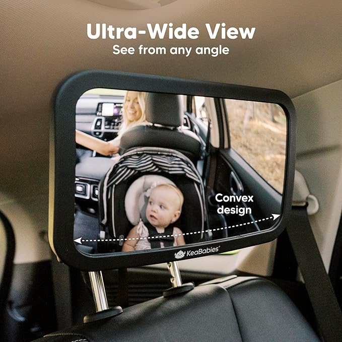 KeaBabies Baby Car Seat Mirror - Wide Shatterproof Backseat Infant Car Mirror for Baby Rear Facing, Crystal Clear View, Travel Accessories, Easy Install & Adjust for Removable Headrest (Matte Black)