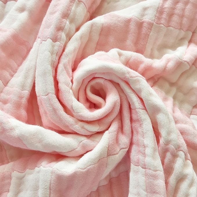 Ultra Soft Checkered Muslin Hooded Baby Towels for Newborn Boys and Girls 2 Pack 32x32 inch Cotton Muslin Baby Bath Towels for Newborns Toddlers,Newborn Essential (Cream and Pink)