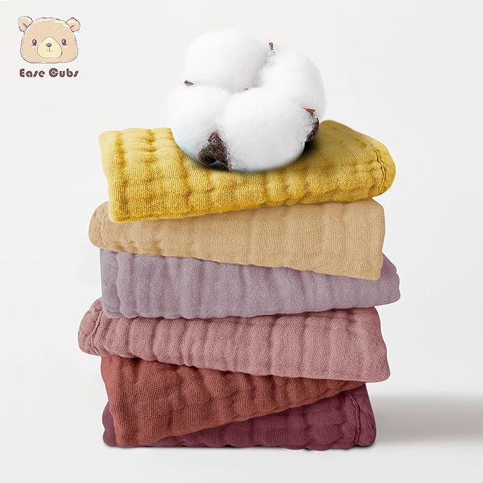 12 Pack Muslin Washcloths for Baby - 100% Cotton Baby Wash Cloths for or Baby Face Body Comfy and Soft for Newborn Infants Kids Girls and Boys - 12"x12" - Brown, Honey and Bean Paste Series