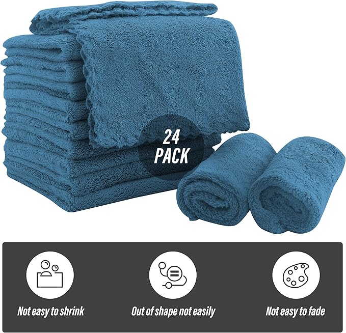 Sunny zzzZZ Ultra Soft 24 Pack Baby Washcloths - 10x10 Inches - Coral Fleece Extra Absorbent Wash Clothes for Babies, Infants and Toddlers - Sensitive Skin and Newborn - Ideal Baby - Ocean Aqua
