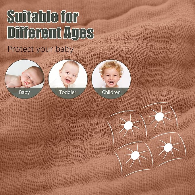 2 Pack Hooded Baby Towels - 100% Muslin Cotton for Newborns, Infants, Toddlers - Large 32x32 Inch Size - Highly Absorbent and Essential for Newborn Care, Light Bean Paste