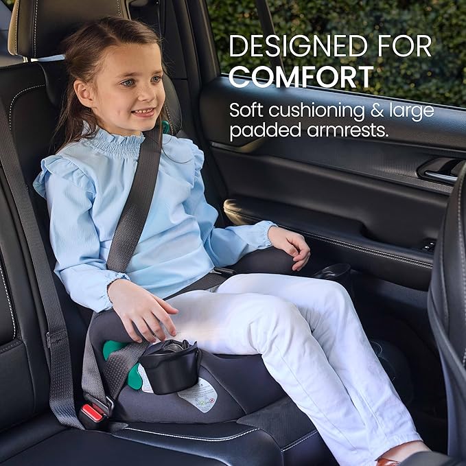 Britax UpNGo Backless Booster Car Seat, Lightweight and Portable Travel Booster with Slim Design and PosturePlus, Accommodates Kids up to 120 Lbs and 63” – Raven Black
