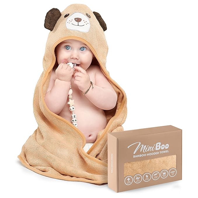 MINIBOO Hooded Baby Towels for Newborn & Toddler - Super Soft Baby Bath Towels with Hood, Highly Absorbent Viscose Made from Bamboo Hooded Towel for Boys, Girls, Newborn Essentials