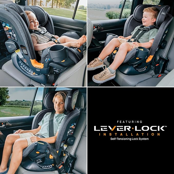 Chicco OneFit LX ClearTex All-in-One Car Seat with LeverLock Installation, Slim Design, Convertible Car Seat, Seat for Infants and Children 5-100 lbs | Smoke/Grey