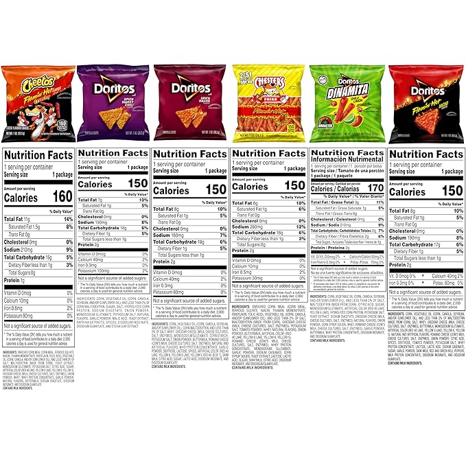 Frito-Lay Fiery Mix Variety Pack, Hot & Spicy Snacks Single Serve Bags, 2.56 Pounds, (Pack of 40), Flamin' Hot Cheetos, Doritos, Chester's Hot Fries
