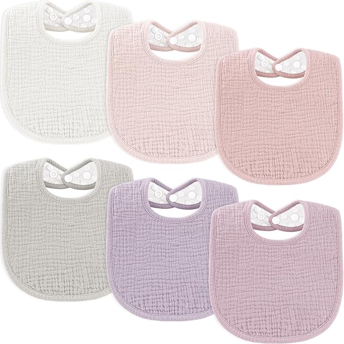 Susurration Muslin Baby Bibs 6 Pack Cotton Baby Drool Bibs,Soft Adjustable Baby Drooling Bibs for Unisex Boys Girls