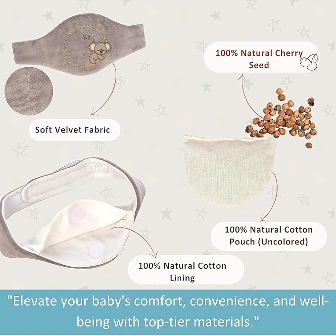 Baby Colic Gas and Upset Stomach Relief for Newborns-100% Cherry Seed-Heated Tummy Wrap-Colic Baby Swaddling Belt for Natural Relief–Soothing and Calming (Gray)