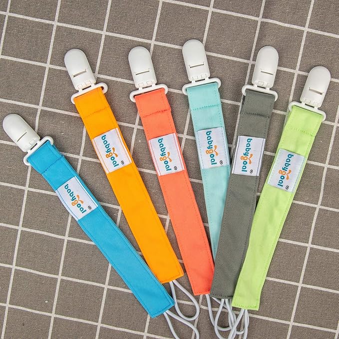 babygoal Neutral Pacifier Clips with 2pcs Pacifier Cases, 6 Pack Binky Paci Holder Leashes Fits for Most Pacifiers and Binkies 6PS10-C2