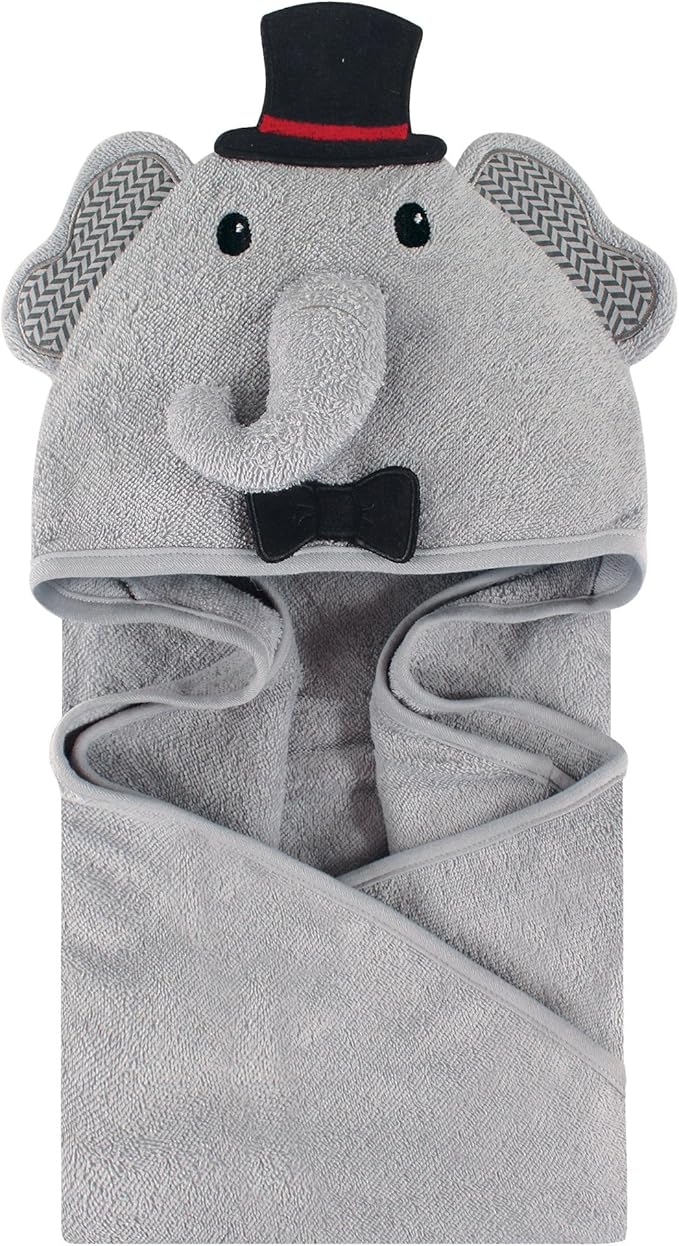 Little Treasure Unisex Baby Cotton Animal Face Hooded Towel, Mr Elephant, One Size