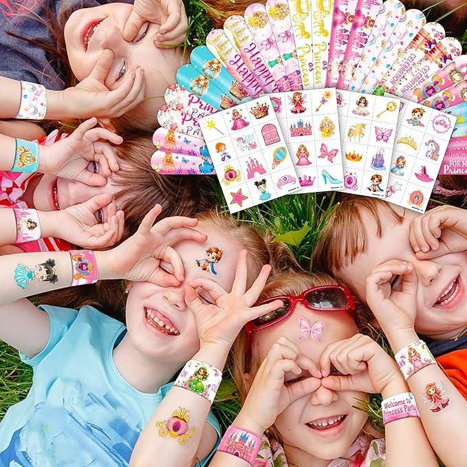 72PCS Little Princess Party Set - 48PCS Temporary Tattoos & 24PCS Slap Bracelets - Cute Birthday Supplies, Baby Shower Gifts, Classroom Rewards & Princess-Themed Decor for Girls
