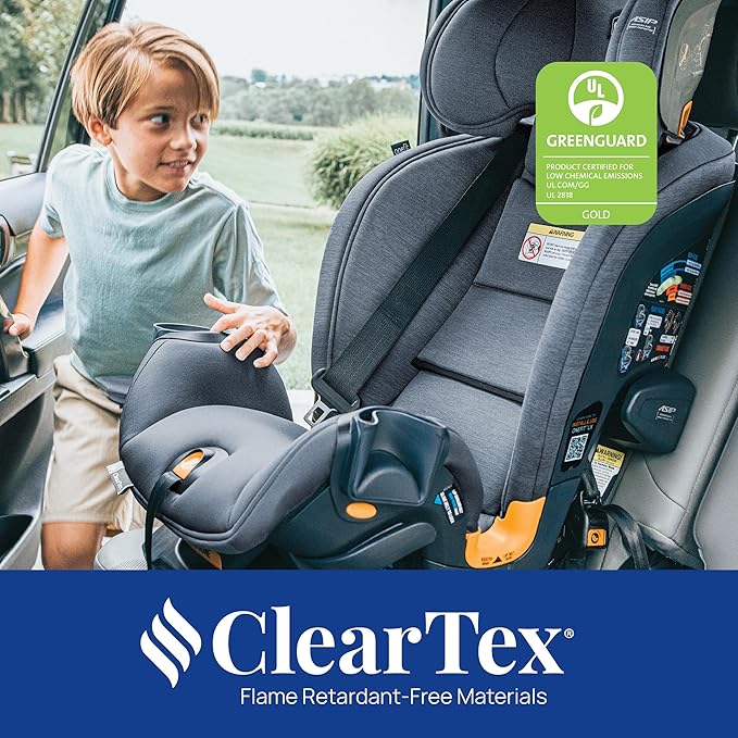 Chicco OneFit LX ClearTex All-in-One Car Seat with LeverLock Installation, Slim Design, Convertible Car Seat, Seat for Infants and Children 5-100 lbs | Smoke/Grey