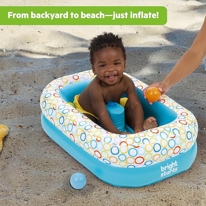 Bright Starts Bathe & Giggle 2-in-1 Baby Bath Tub and Ball Pit, Inflatable Bathtub with Built-in Air Pump and 8 Floating Balls, Portable Design, Deflates and Folds Easily, 6M+