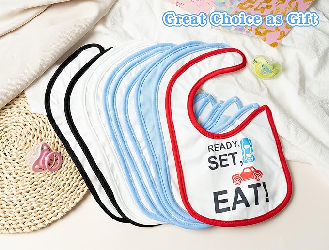 BWkoss 10Pcs Waterproof Baby Bibs Unisex Newborn Babies Food Bibs Baby Keepsake Birthday Gift for Drooling Feeding Eating Teething, 6-12 Months
