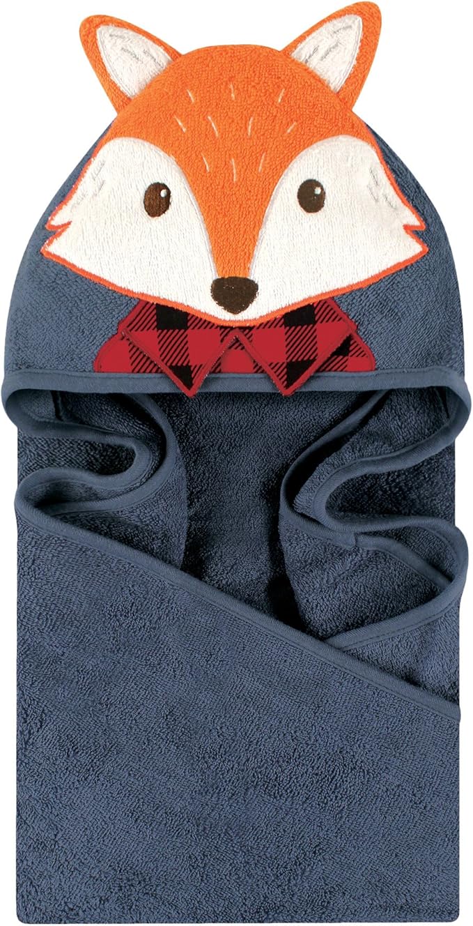 Little Treasure Unisex Baby Cotton Animal Face Hooded Towel, Lumberjack Fox, One Size