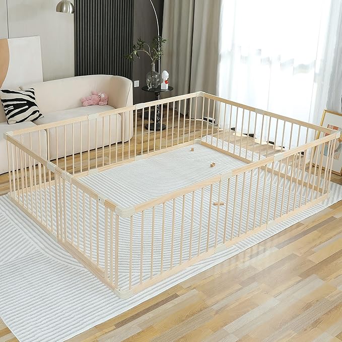 Baby Playpen Play Fence Gate Play Pen Wood Large,Playpens for Babies and Toddlers Kids Indoor,Baby Play Yards Gym